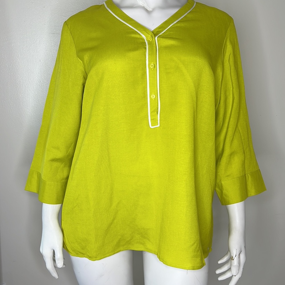 Chartreuse Green Linen‎ Blend Tunic Top Sz 20
